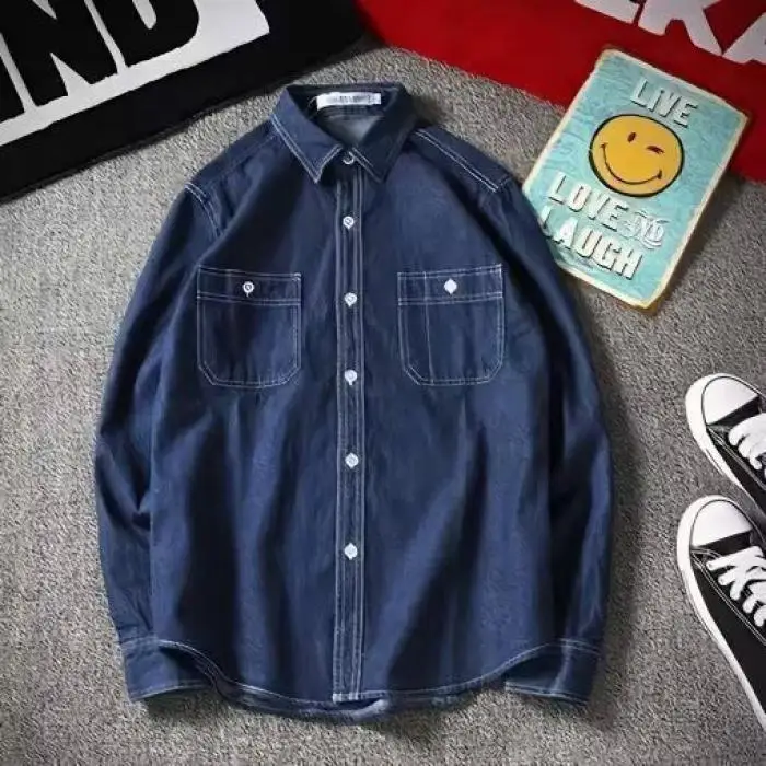 Loose Fit Long Sleeve Denim Shirt Men's Spring Autumn Thin Trendy Student Outerwear Hip Hop Casual Comfortable Breathable