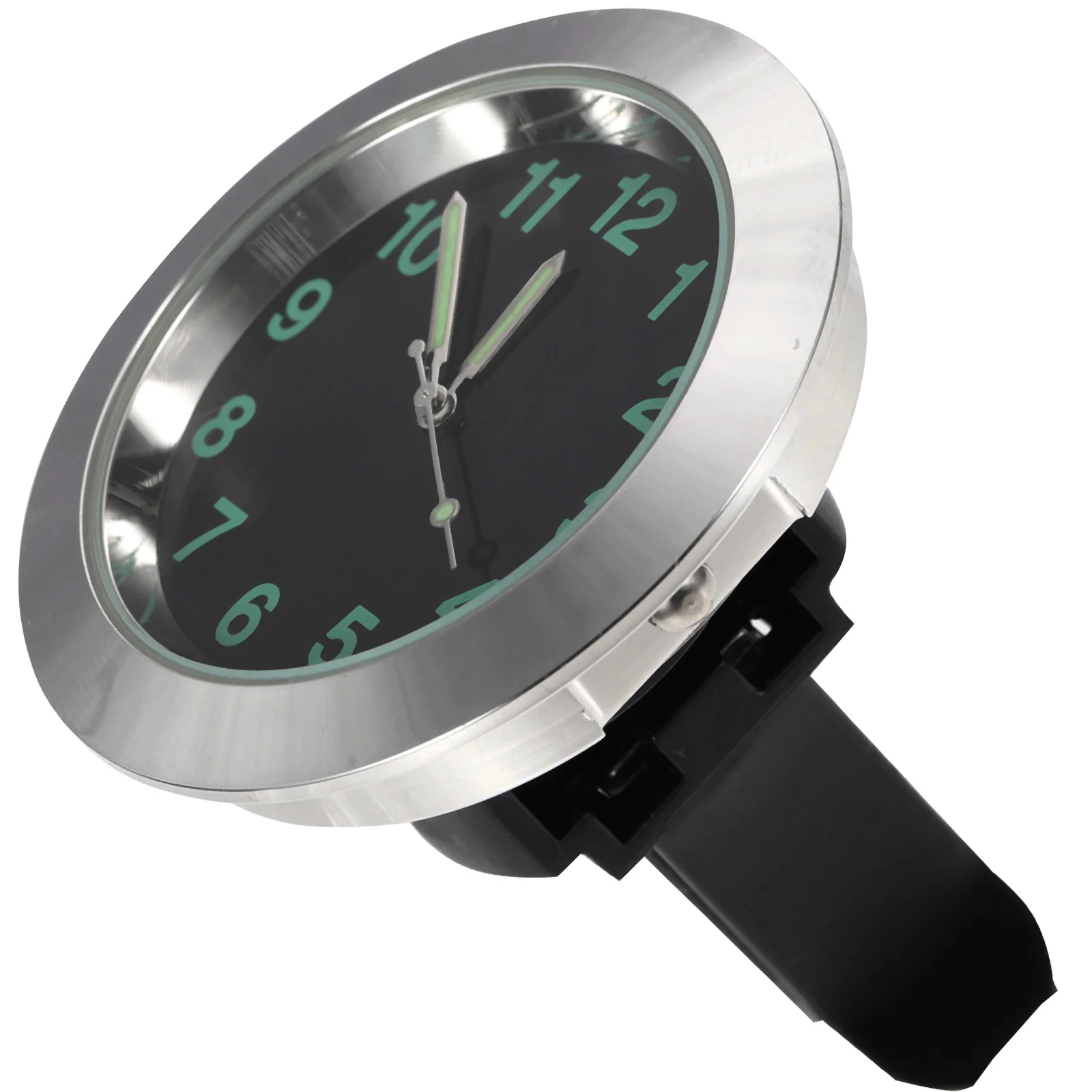 Silver Car Electronic Clock with Glow Hands Mini Air Vent Quartz Design Dashboard Mount for Vehicle Office Night Time Reading