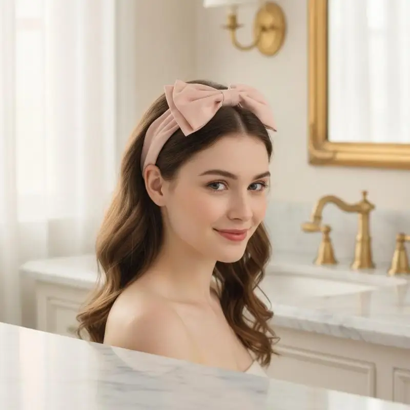 Double Layer Bow Lace Headband Washing Face Makeup Thin Princess Wide Edge Hair Tie For Women