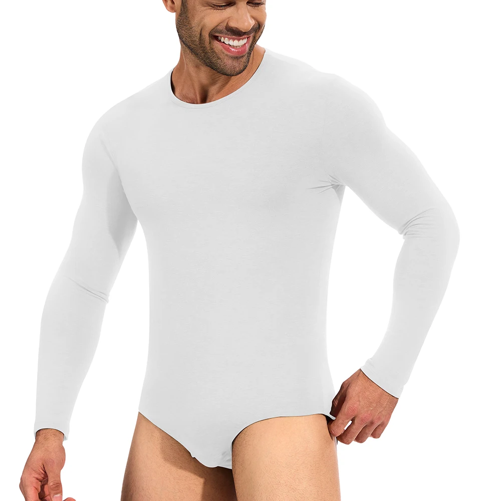 Body moldeador de cuerpo de manga larga para hombre, ropa interior con Control de cuerpo completo, ropa de hogar con cuello redondo, pijamas, entrenador de cintura