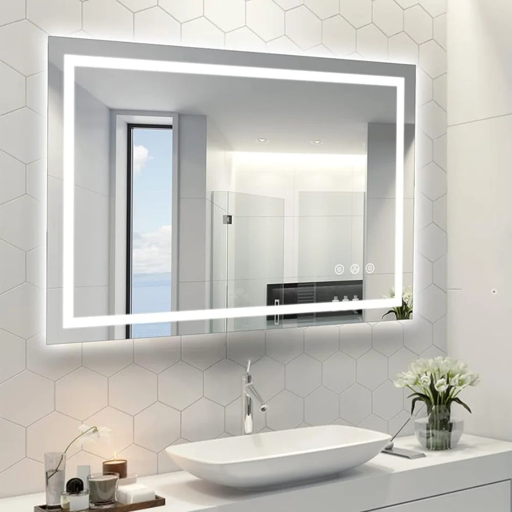 Led Bathroom Mirror for Wall 40x32 Inch with Front and Backlit Lights, Double LED Vanity Mirror with Lights, Anti-Fog