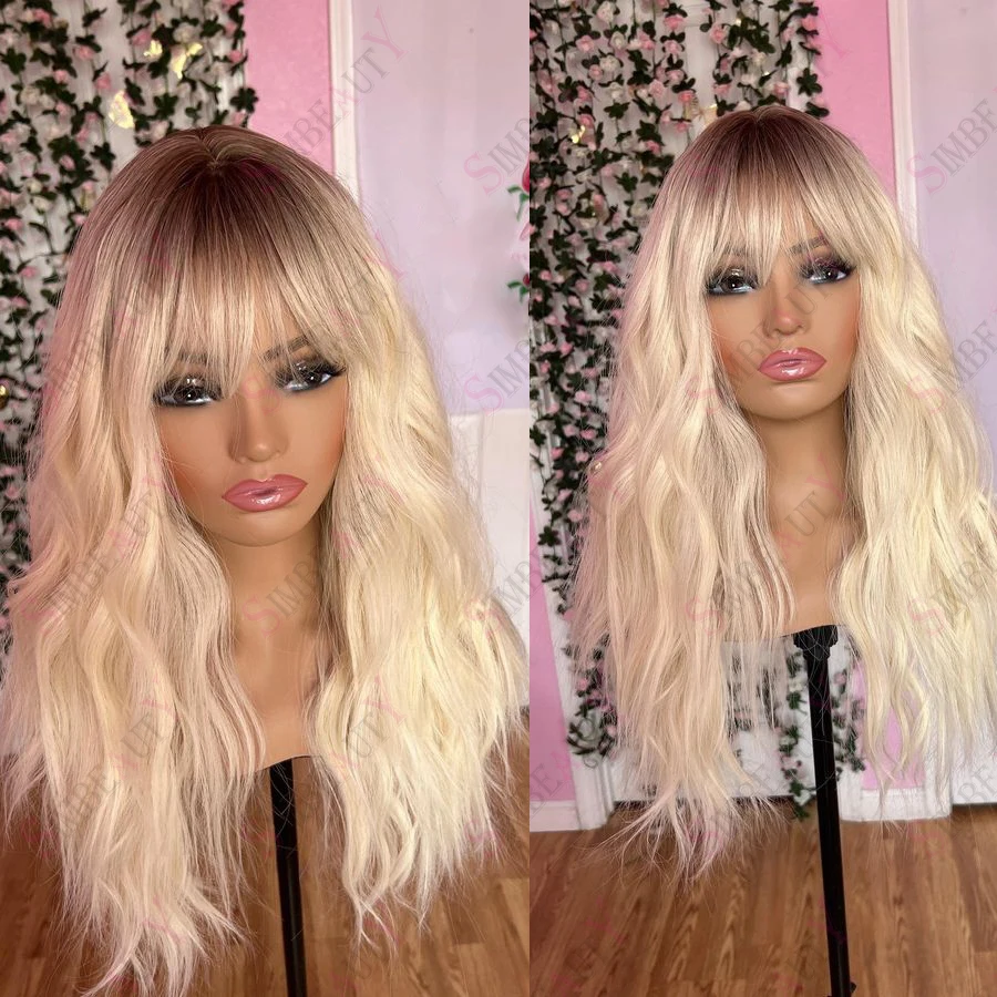 Bangs Body Wave biondo platino Ombre brasiliano Remy 13 x6 anteriore in pizzo parrucche per capelli umani prepizzicate 13x4 parrucca frontale in pizzo frangia