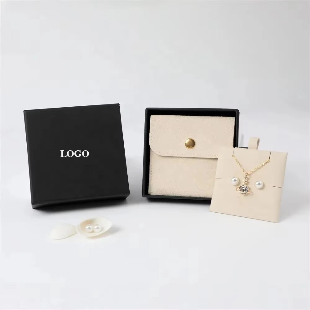 Logo MOQ 50 Custom Luxury Cardboard Jewelry Sliding Drawer Packaging Box Set Microfiber Jewelry Pouch Bag Jewelry Packaging