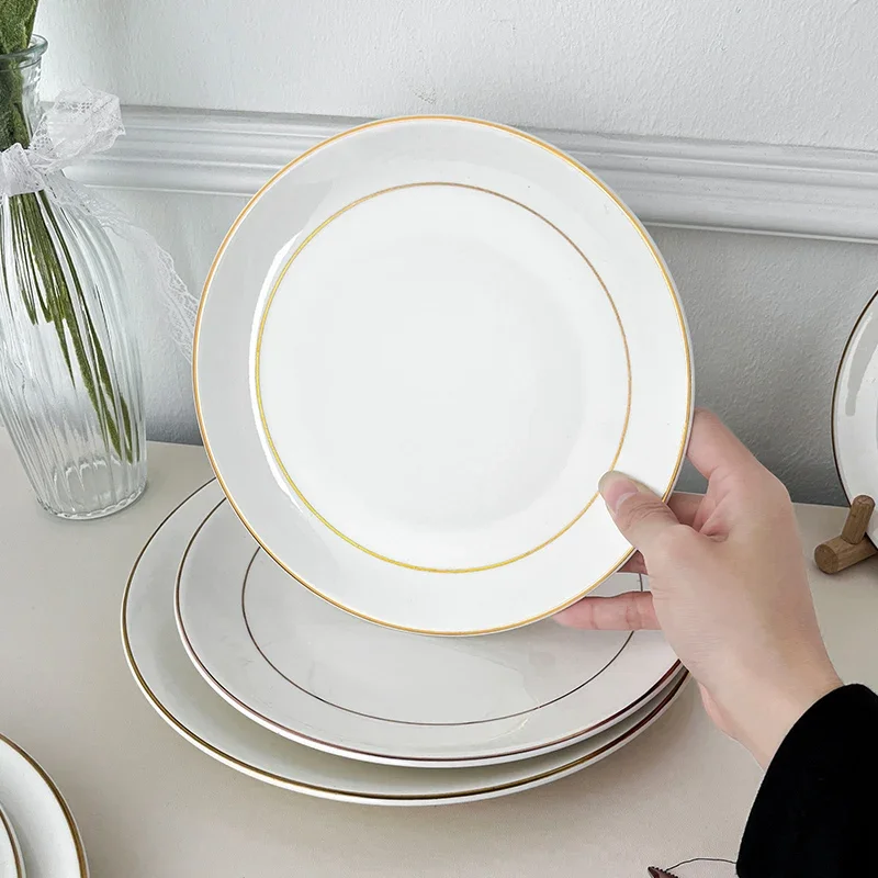 Luxury Bone China Dinning Plate Set Nordic Simple Pure White Porcelain Plate for Dessert Steak Snack Cake Banquet Tableware Gift