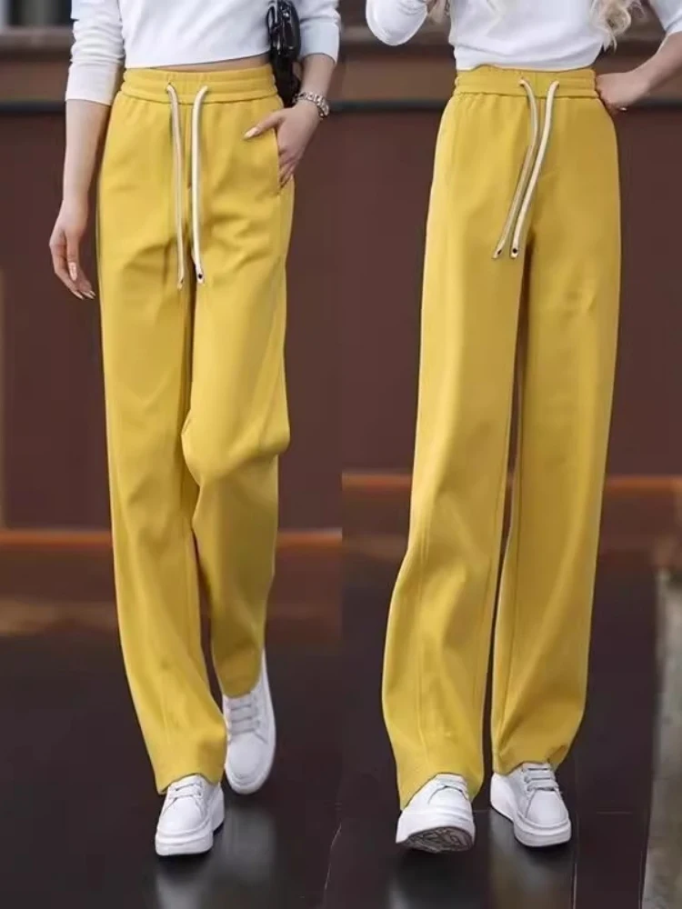 Eis Seide Schlank Breite Bein Hosen frauen Herbst Neue Dünne Lose Abnehmen Driften Casual Gerade Bein Hosen Hohe Taille Hose