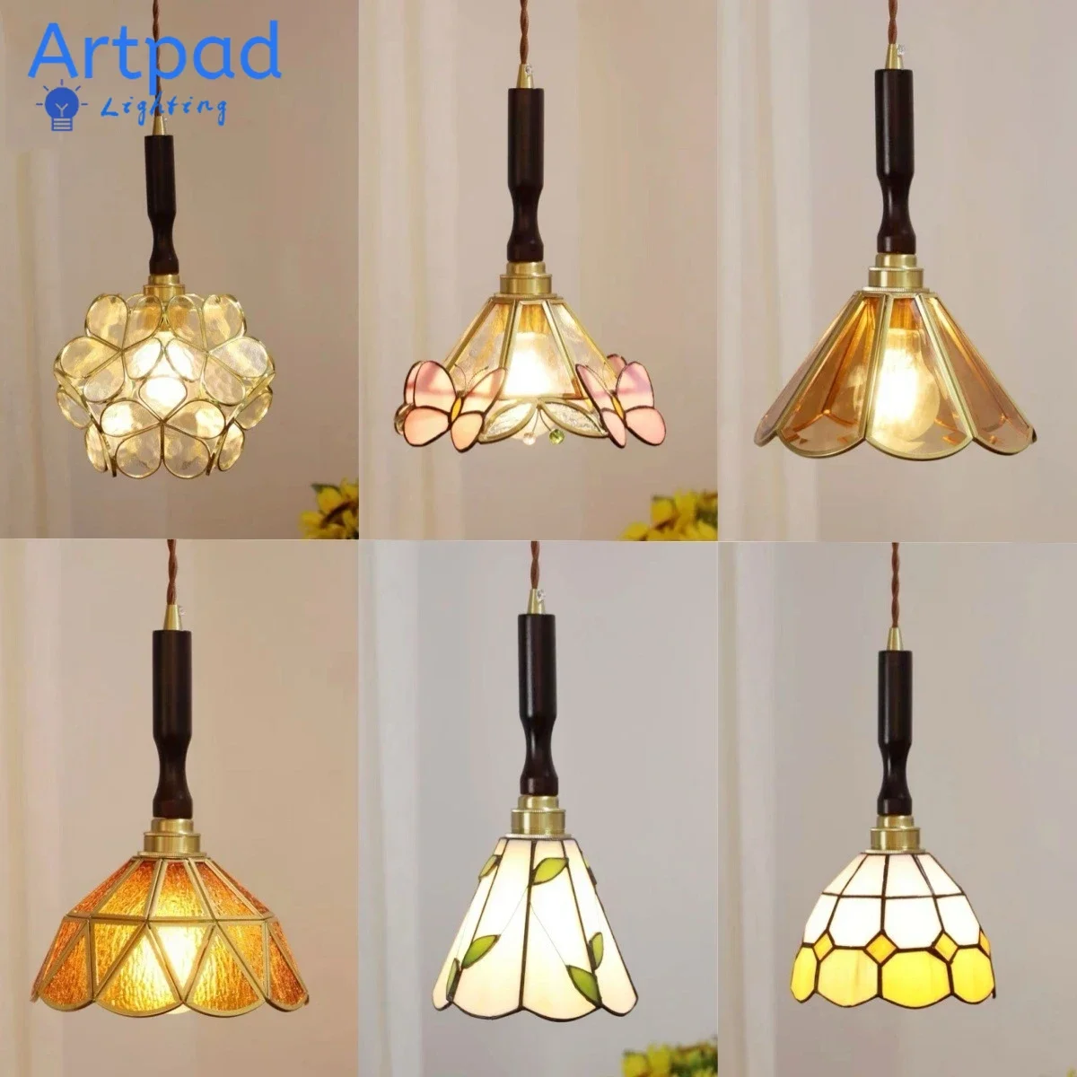 

Tiffany Stained Glass Lampshade Pendant Lights Vintage Hanging Lamp for Dining Room Kitchen Light Fixtures Home Art Decoration
