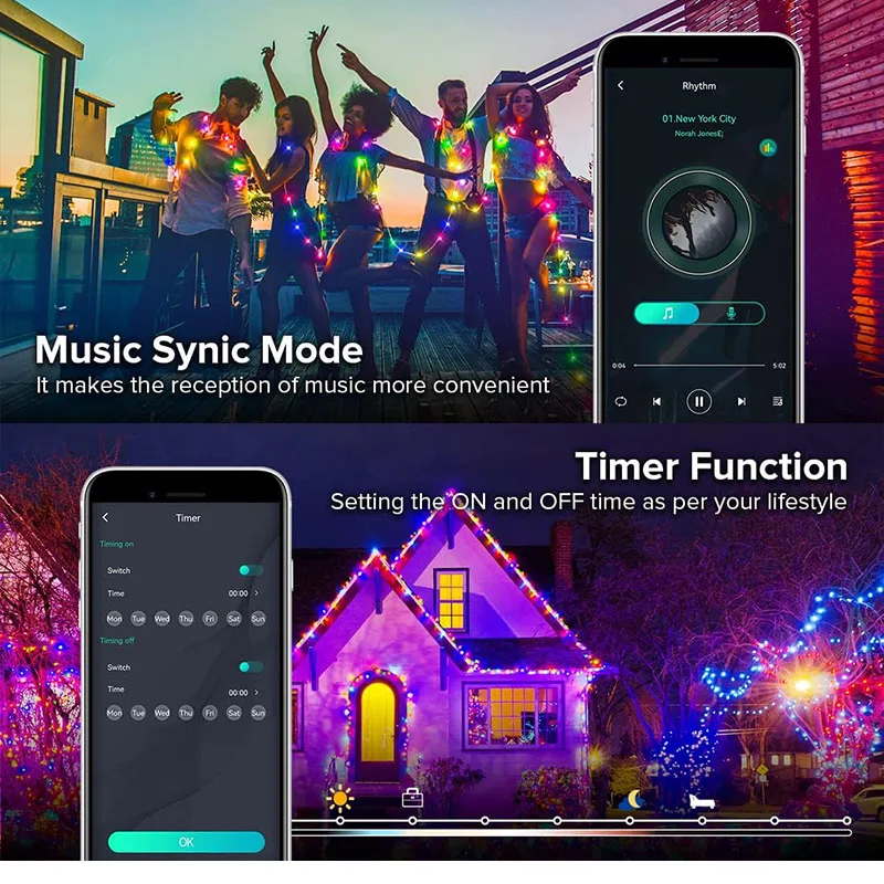 سلسلة أضواء نحاسية RGB متغيرة الألوان، تحكم ذكي في التطبيقات، سلسلة أضواء LED لعيد الميلاد للديكور الداخلي في الشجرة