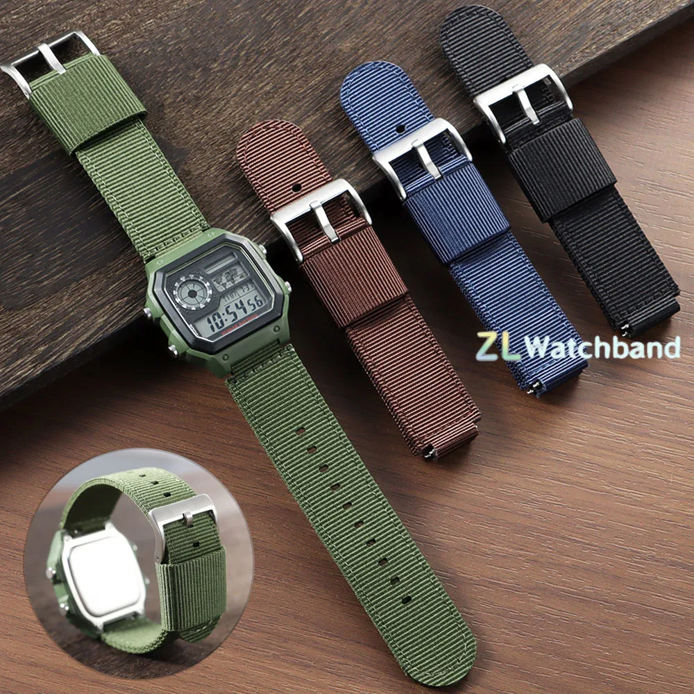 16mm 18mm Canvas Nylon Watch Band for Casio AE-1200 1300 F-108 SGW-300/400/500 W-800H Strap Quick Release Men's Accessories Belt