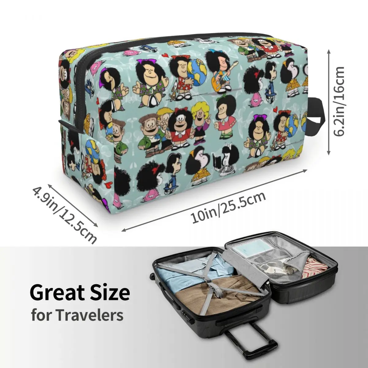 Mafalda Quino Comics Cosmetic Bag Women Kawaii Big Capacity Cartoon Makeup Case Beauty Storage Toiletry Bags