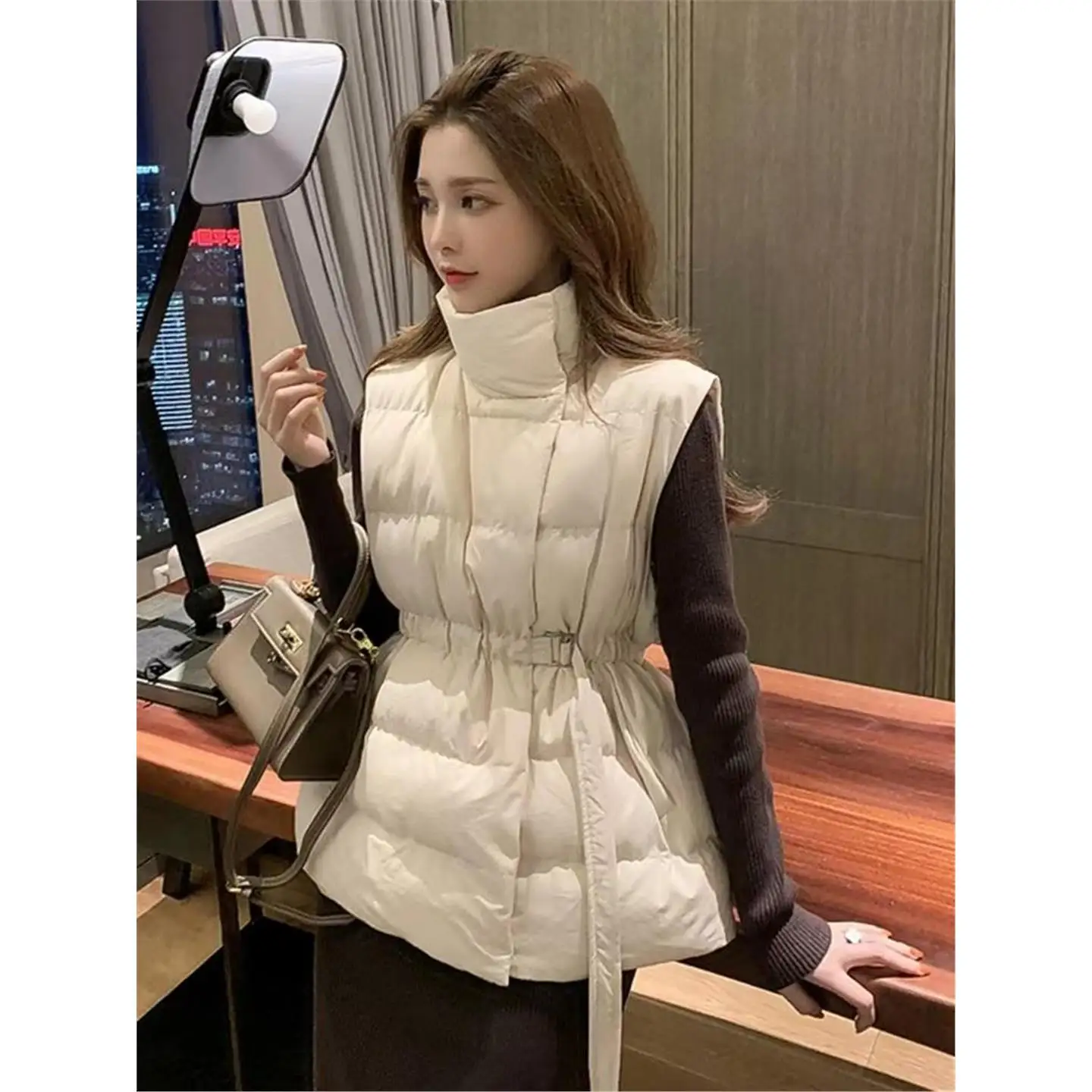 

Faionable Women's Cotton Jaet Waist-Cinching Stand Collar Versatile Slimming Autumn Winter New Small Size Ladies Coat