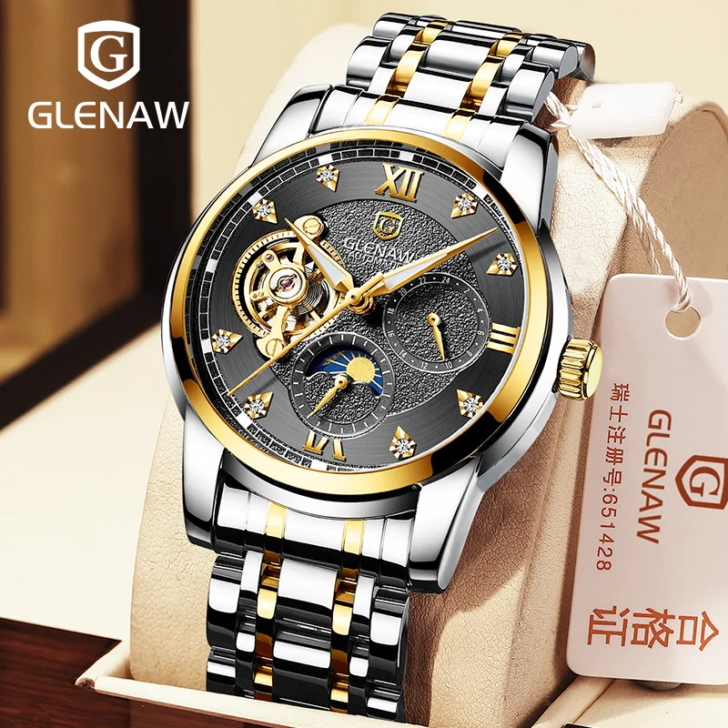 2023 GLENAW Men\'s Watch Top Brand Luxury Fashion Business Automatic Watch Men\'s Waterproof Mechanical Watch Montre Homme+Box