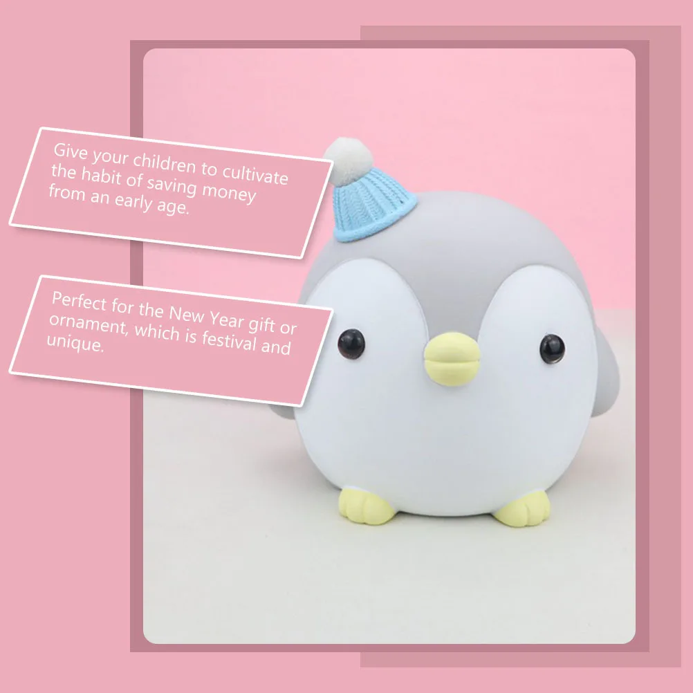 Cute Penguin Piggy Bank for Kids Vinyl Animal Bank Light Grey Tabletop Decor Saving Money Gift for Girls Room