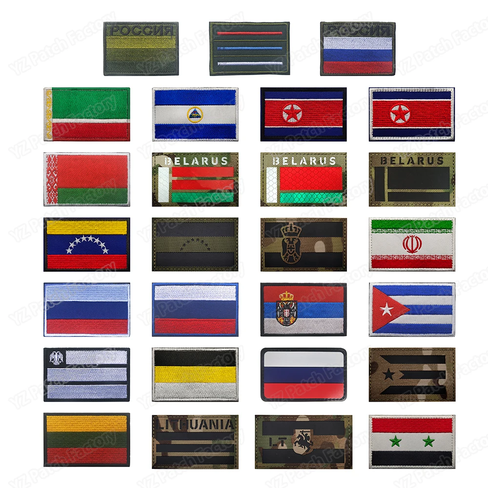 Embroidered Patches Russia Belarus Serbia Lithuania Chechnya Flag Reflection Patch  Tactical Costume Applique