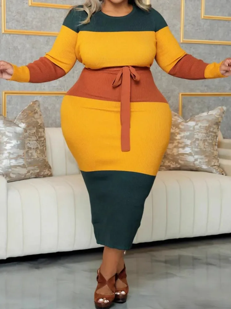 

XL-5XL Plus Size Clothes Dresses Women Robes Spring Autumn Long Sleeve Street Style Casual 3XL 4XL Big Size Midi Dress Oversized