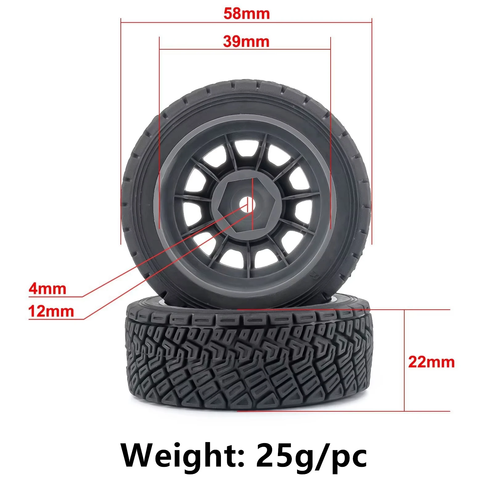 4Pcs 1/14 Scale RC WRC Rally Tires with Wheel Rims 12mm Hex Gravel Tyres for MJX 14303 C3 RX12 DSK Tamiya M05 on Road Racing Car