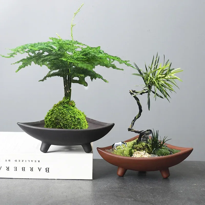 Ceramic Flower Pots for Bamboo Indoor Micro Landscape Plants Purple Clay Pot Decoration
