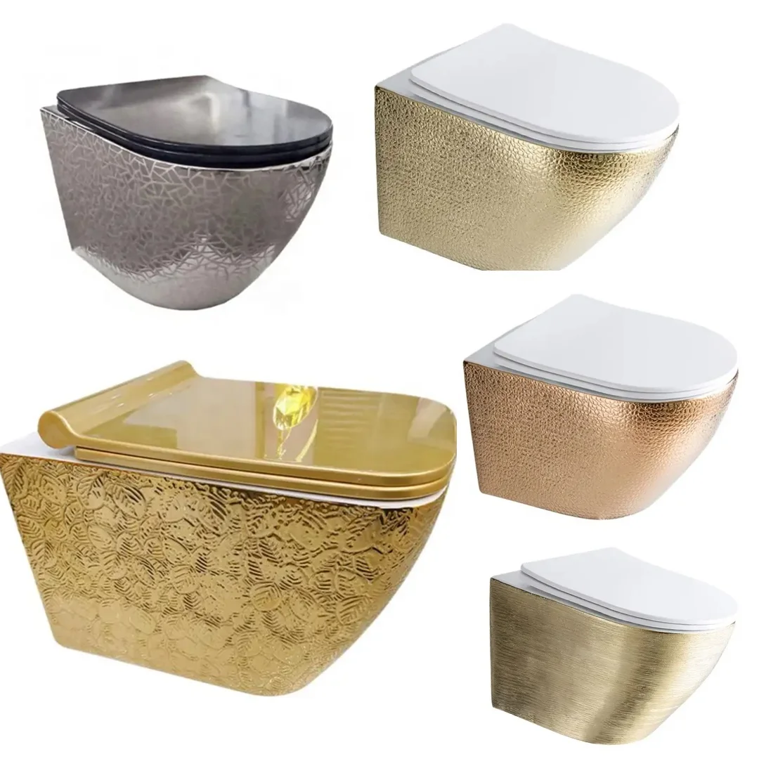Toilet,Luxury Custom Toilet Bowl Ceramic Wall Mounted Wc Golden Wall Hung Toilet Water Closet Color Toilet