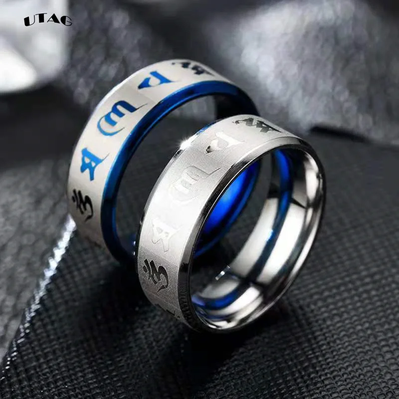 UTAG Vintage Rings For Men  Tibetan Six Words Mantra Rings Om Mani Padme Hum Buddhist Jewelry