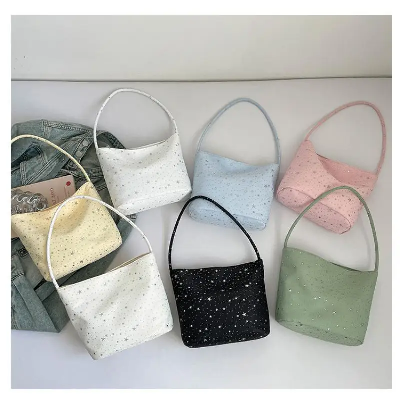 

Casual Large Capacity Shoulder Bag Women's Tote Bag Summer 2026 Street Style Star Print Bucket Shape Magnetic Buckle Soft