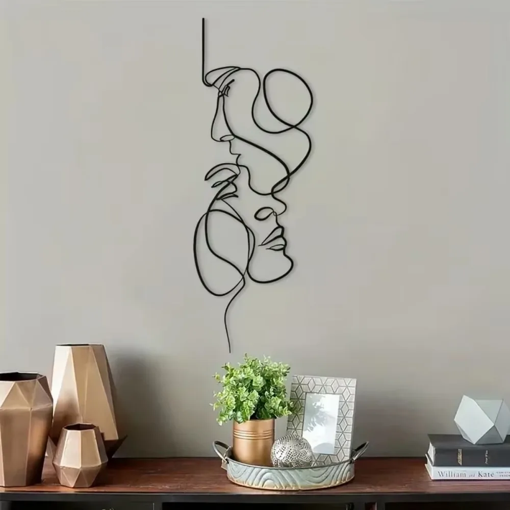 Metall Wand kunst minimalist isch, Gesichts linie Dekor, abstrakte Eisen Wand skulptur moderne schwarze Home hängen Wand kunst Dekor