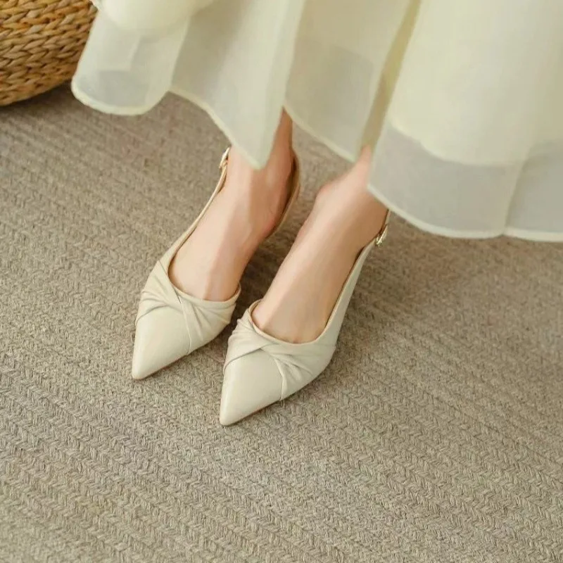 Fashion Baotou High Heels Fall New Pointy Shallow Mouth After Empty Sandals Female Temperament Single Shoes