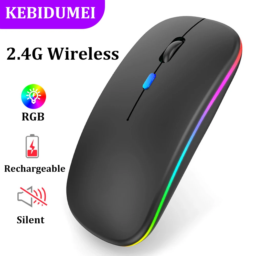 2.4G Wireless Mouse RGB Colour Silent Mouse 500mAh Rechargeable Mouse USB Gaming Mouse Mice 1600DPI for PC Laptop Macbook Pro