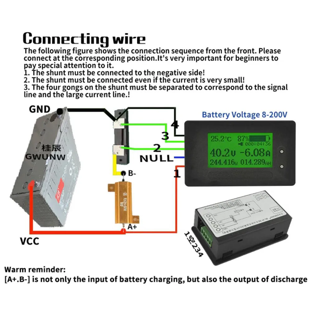 100A 200A 500A Digital Coulomb Meter Battery Monitor Capacity Power Display 12V 24V 36V 48V 60V BMS Li-Ion Lead-acid Lifepo4