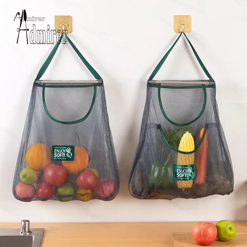 Bolsa de malla reutilizable para colgar en la cocina, bolsa de red para almacenamiento de frutas y verduras para el hogar, para jengibre, ajo,