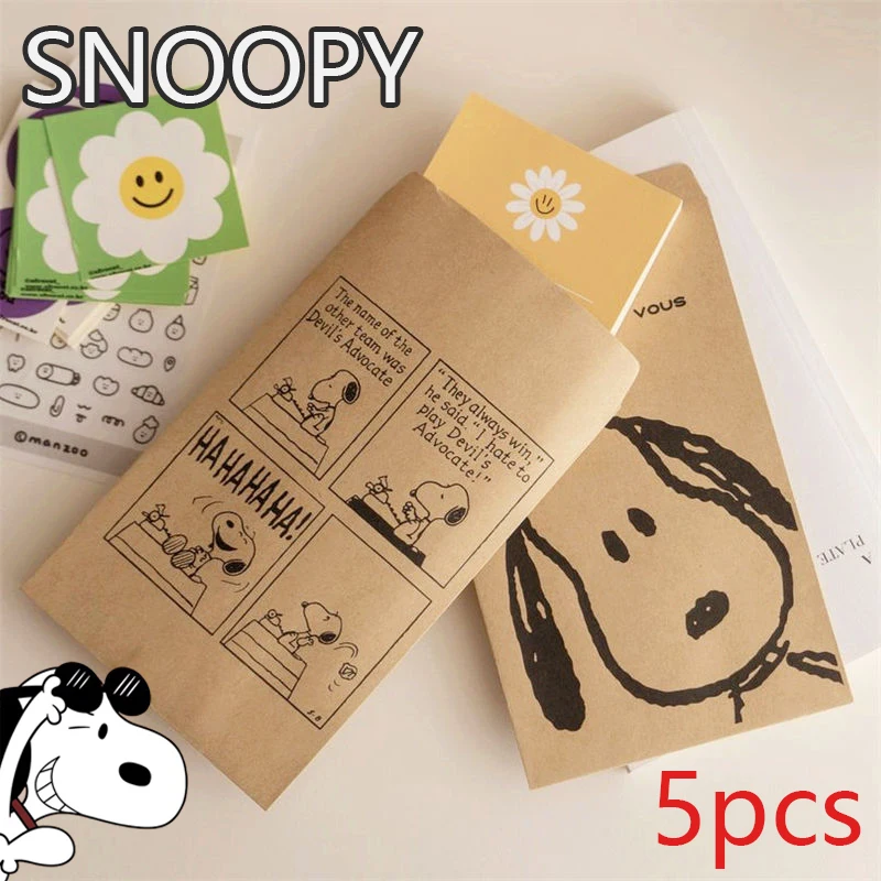 5pcs Snoopy Envelopes Kraft Paper Bag Invitation Envelope Greeting Cards Cover Kids Birthday Party Candy Cookie Packaging Bags