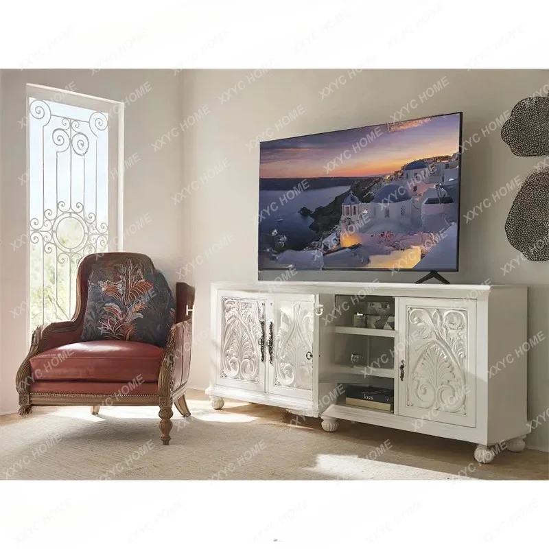 

country solid wood TV cabinet classical villa storage cabinet