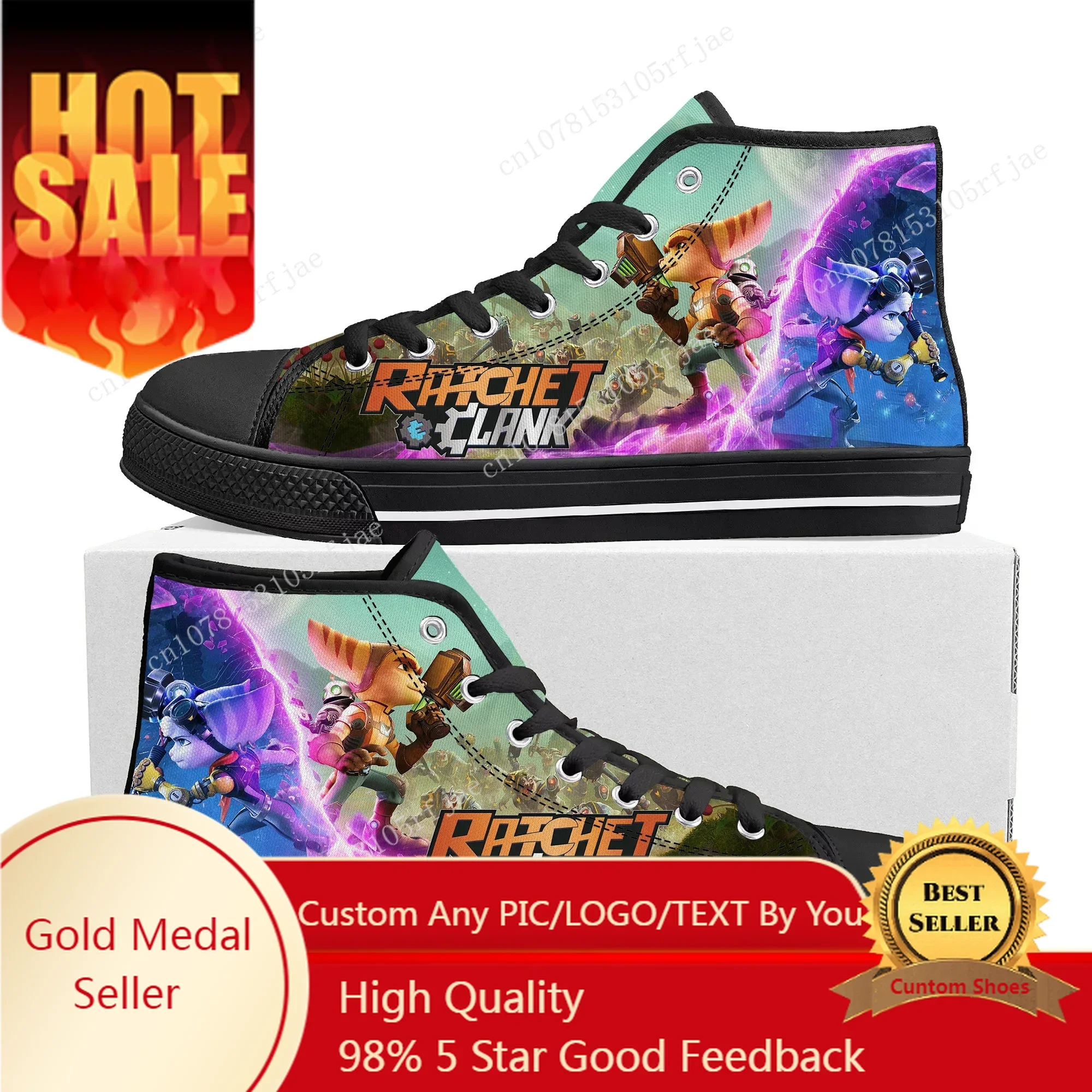 

Ratchet & Clank Rift Apart High Top Sneakers Hot Cartoon Game Mens Womens High Quality Canvas Sneaker Custom Built Couple Shoes