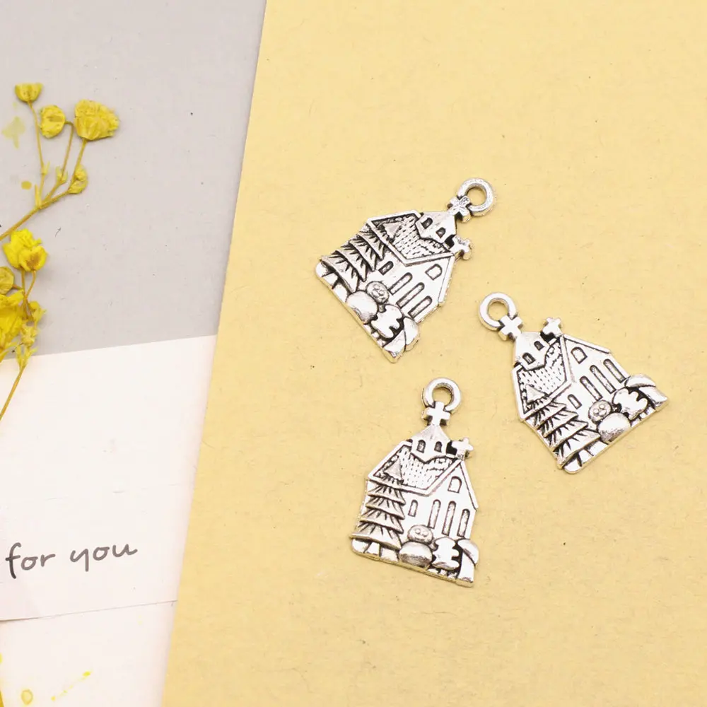 10pcs 22x14mm Churches Charms Pendant For Necklace Girls Craft Jewelri Make Antique Silver Color