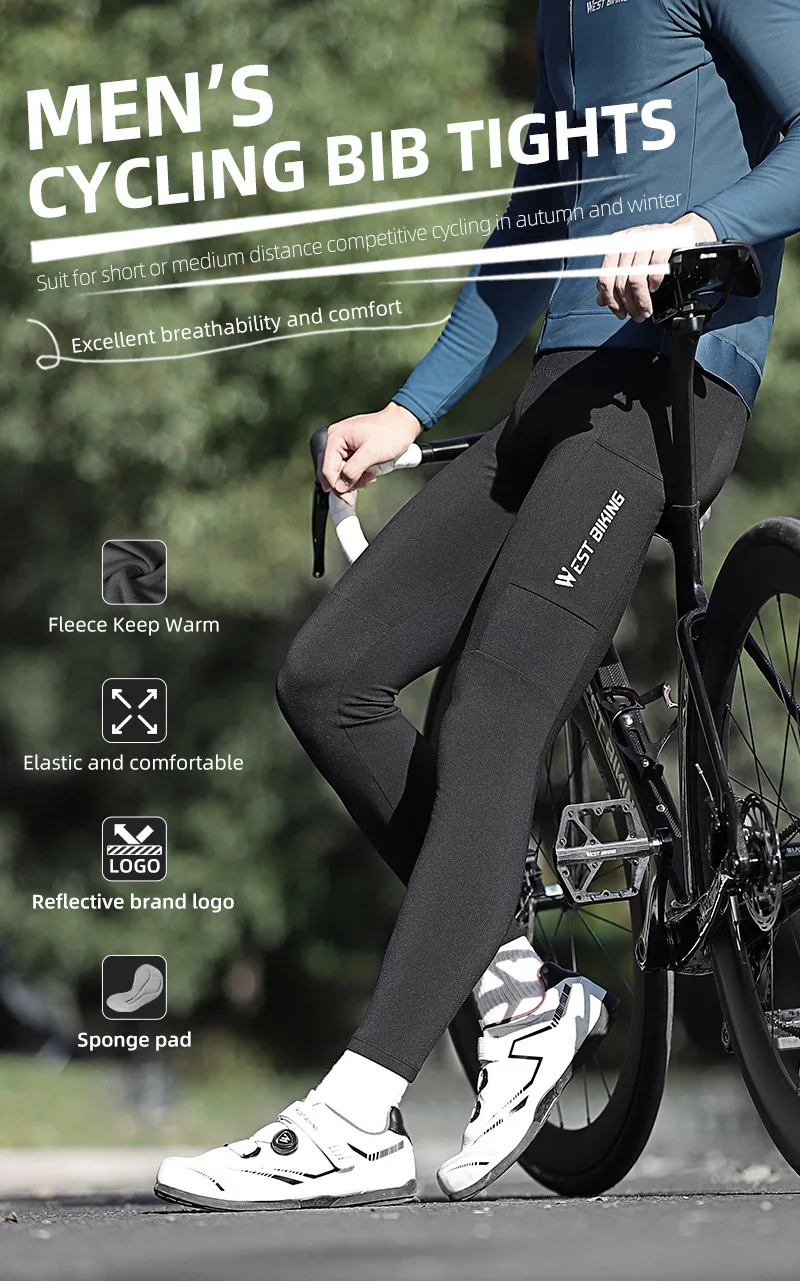 WEST BIKING Herren Radsport-Trägerhose mit 3D-Stoßdämpfendem Schwammpolster, atmungsaktivem Mesh, breiten Trägern, reflektierend, warm, thermisch. – Detail 1