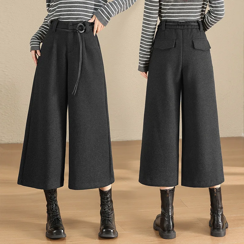 

Woolen Eight-Point Pants for Women, , Thickened, Loose Fit, Casual Straight Pants for Petite Sizes