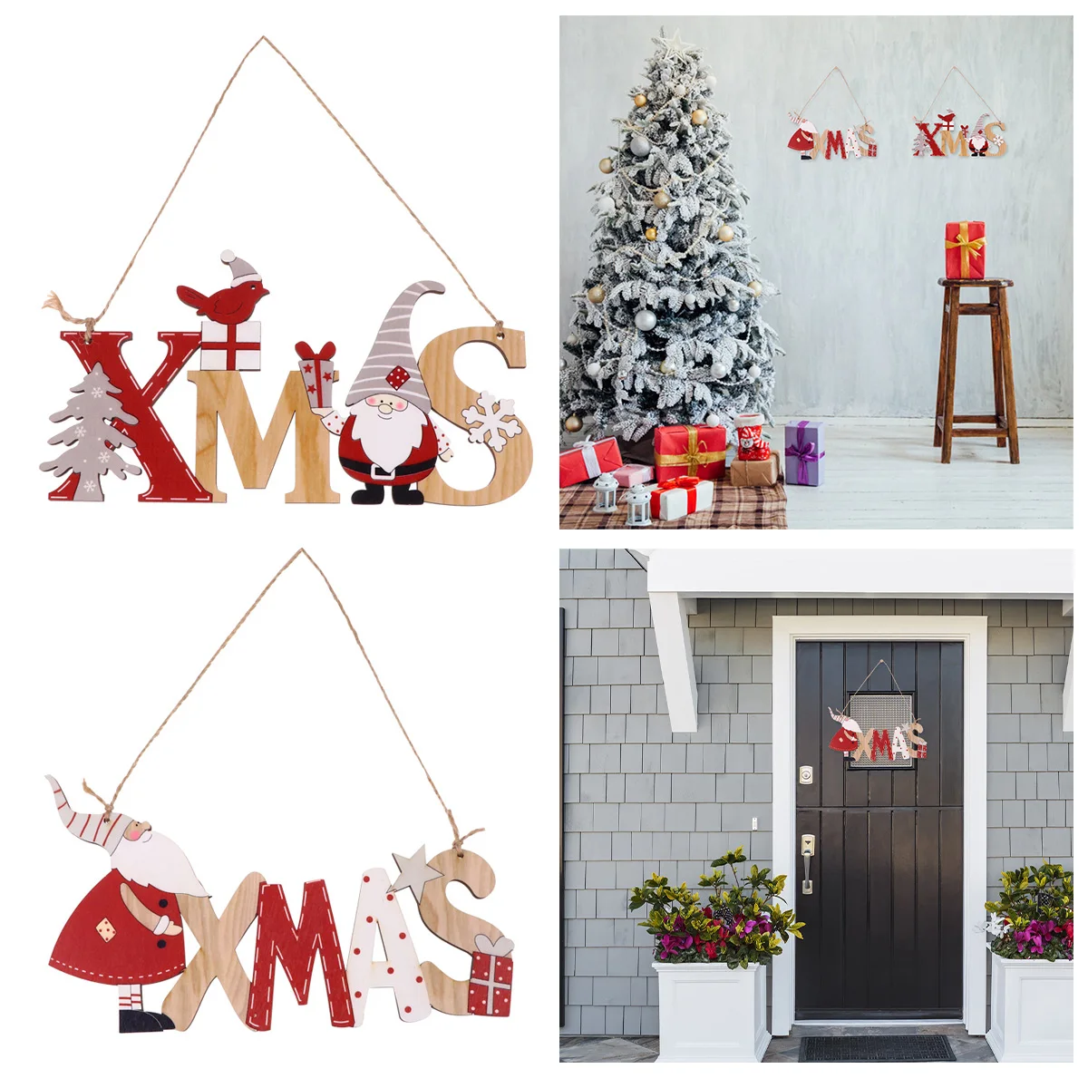 

2Pcs Christmas Hanging Board Wooden Pendant Letter Ornament Door Decor Xmas Wall Hanging Tag for Photo Backdrop Wedding