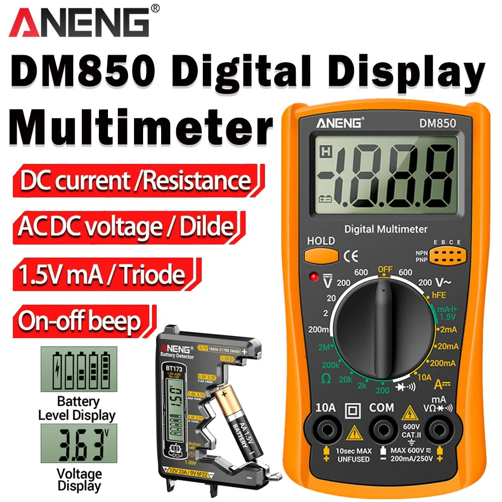 

ANENG DM850 Digital Multimeter+BT173 High-Precision Voltage And Current Measurement Battery Tester Electrician Maintenance Kit