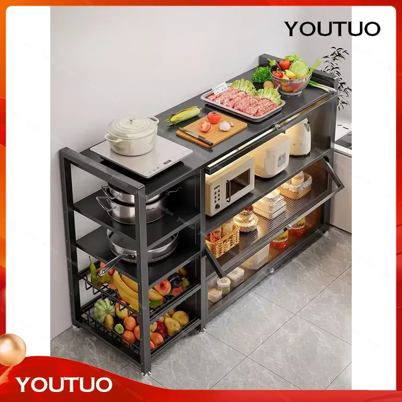 for Kitchen Shelf Storage Cabinet Floor Standing Multi-layer Door Side Cabinet Multifunctional Bowl Rack Locker Organizer