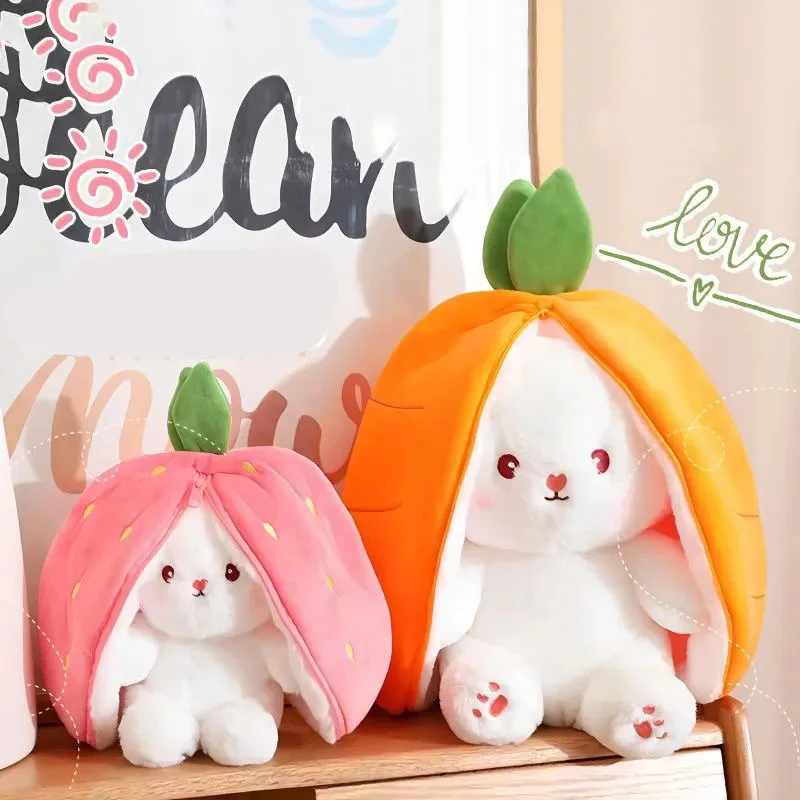 

1PC Interesting Bag Transformed Rabbit Plush Toys Carrot Strawberry Bunny Stuffed Soft Long Ears Doll For Children Girls Gift