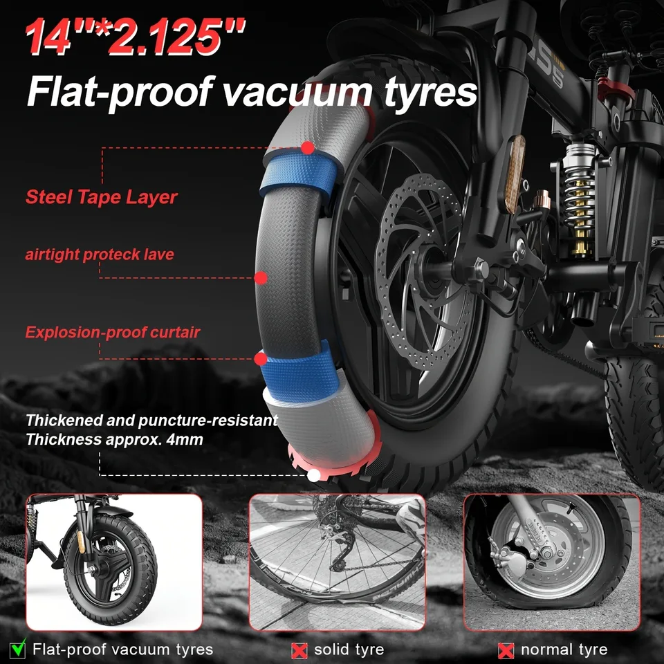 UPlee GS5 500W Peak Motor Electric Bike 48V15AH Removable Battery Electric Bicycle 14Inch Folding Multiple Shock Absorbers E-Bike image 6