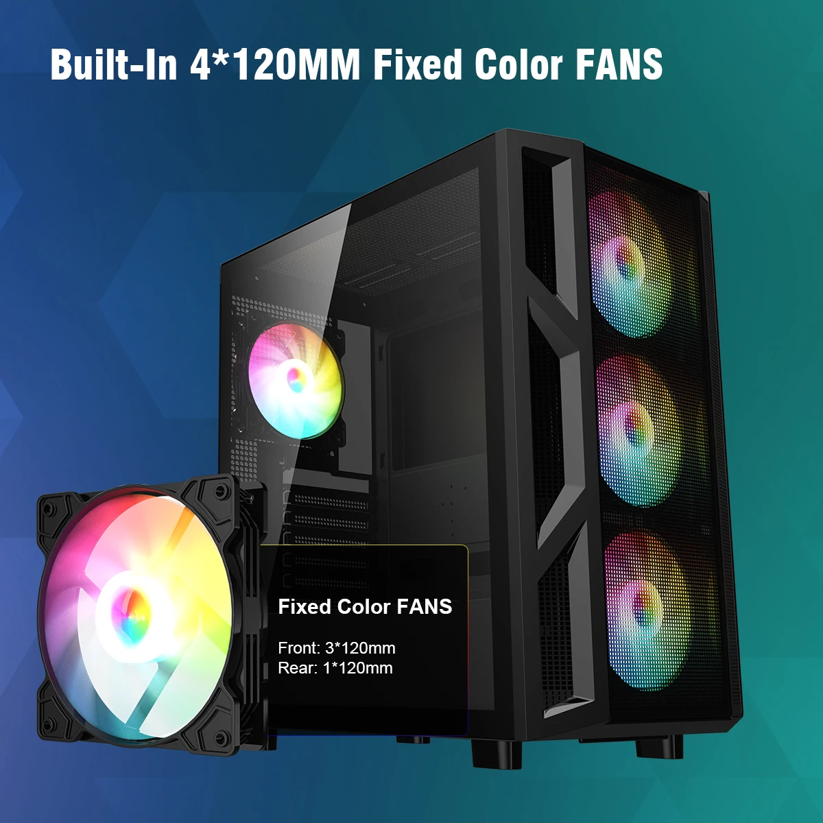 Ruix CV103 اللون USB3.0 الزجاج المقسى لوحة جانبية منتصف برج ATX الألعاب حالة الكمبيوتر مع مراوح قوس قزح ثابتة * 4 قطعة مع شبكة