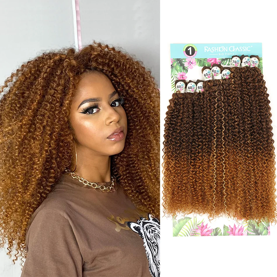 Synthetic Curly Hair Bundles 24 26 28inch Afro Kinky Curly Organic Hair Extension 9Pcs Full Head Ombre Orange Brainding Hair