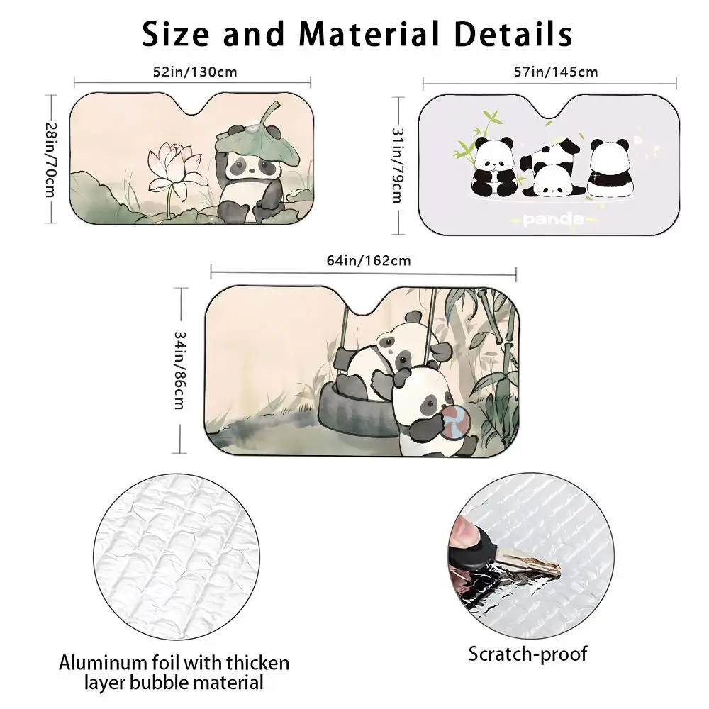 Vintage Adorable Vintage And Cute Panda Sun Visor Daily Car Sun Visor Aluminum Foil Heat Insulation UV Protection