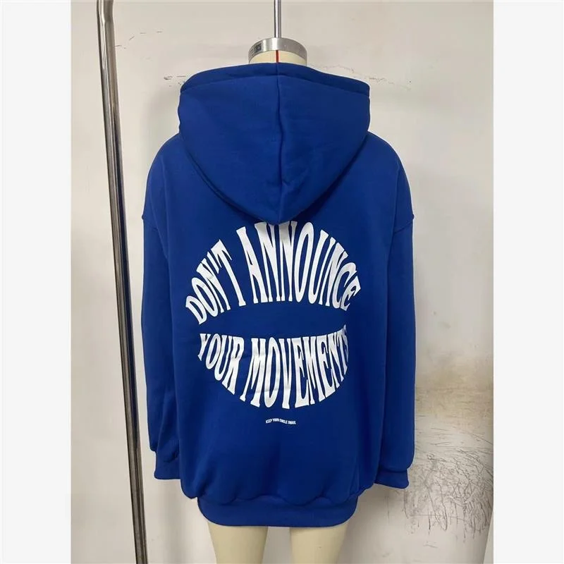 Felpa con cappuccio lunga con stampa di lettere Faion casual da donna, comoda felpa streetwear per la stagione autunnale