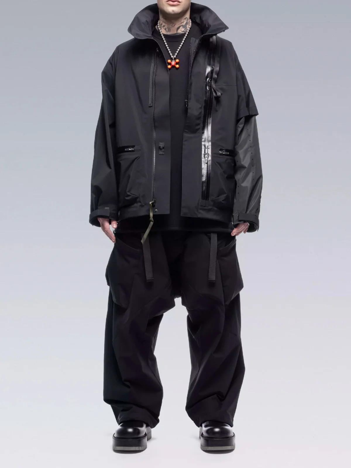 NJWN P30DSAL メンズ カジュアル 防水 ストレートレッグパンツ 複数ポケット ジッパー機能 ルーズフィット 快適な長ズボン