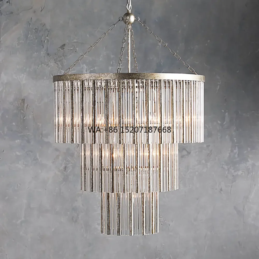 3-Tier Retro Silver Industrial Iron  for Foyer Villa Living Room Long  Light Elegant and Stylish
