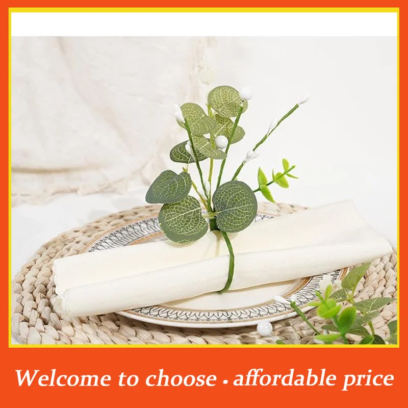 #Faux Eucalyptus Napkin Rings Modern Rustic Style for Valentine's Day Wedding Housewarming Party Table Decor 10Pcs