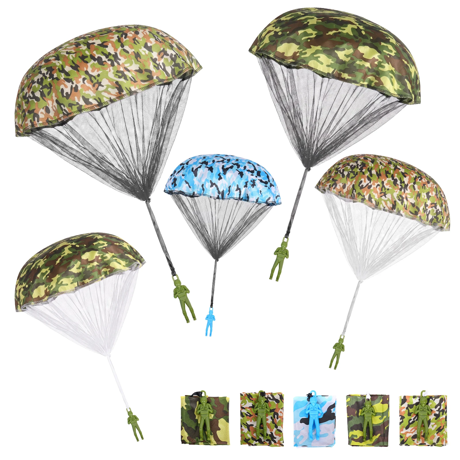 5Pcs Camo Parachute Hand Throwing Toy for Kid Outdoor Flying Game Toy Action Figure Army Paratrooper Boys Girls Gifts