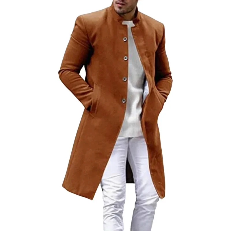 Men's Woolen Coat 2023 Autumn/Winter New Long Windbreaker European Size Overcoat Fashion Trench Pea Coat Male