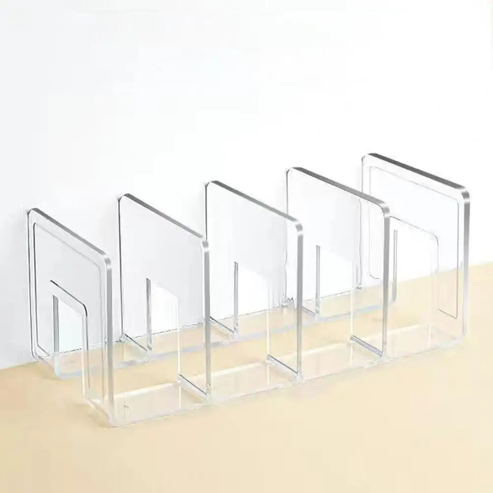 3/4 Grids Bookend Transparent Desktop Book Stand Magazines Book Organizer Multi-functional Magazine Storage Rack
