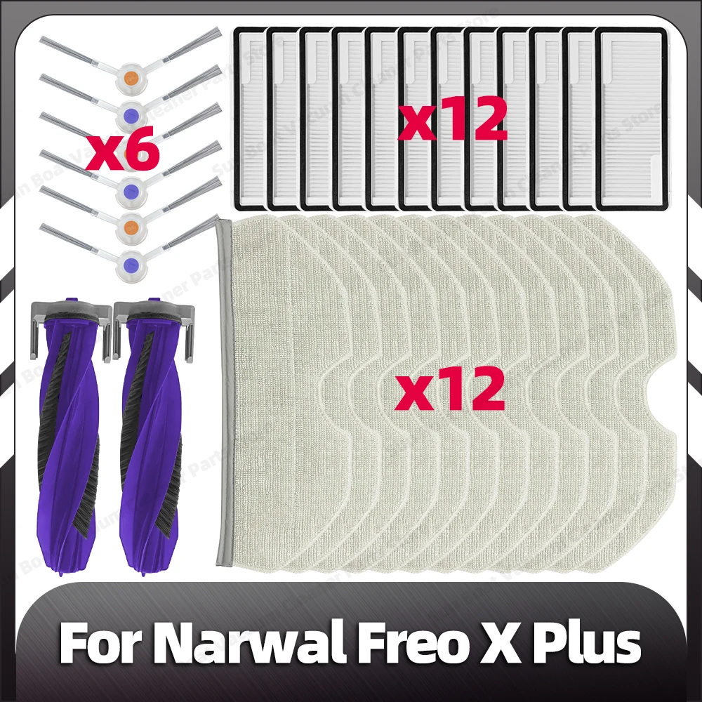 Compatible for Narwal Freo X Plus Replacement Main Side Brush HEPA Filter Mop Pads Dust Bags Spare Parts Accessories